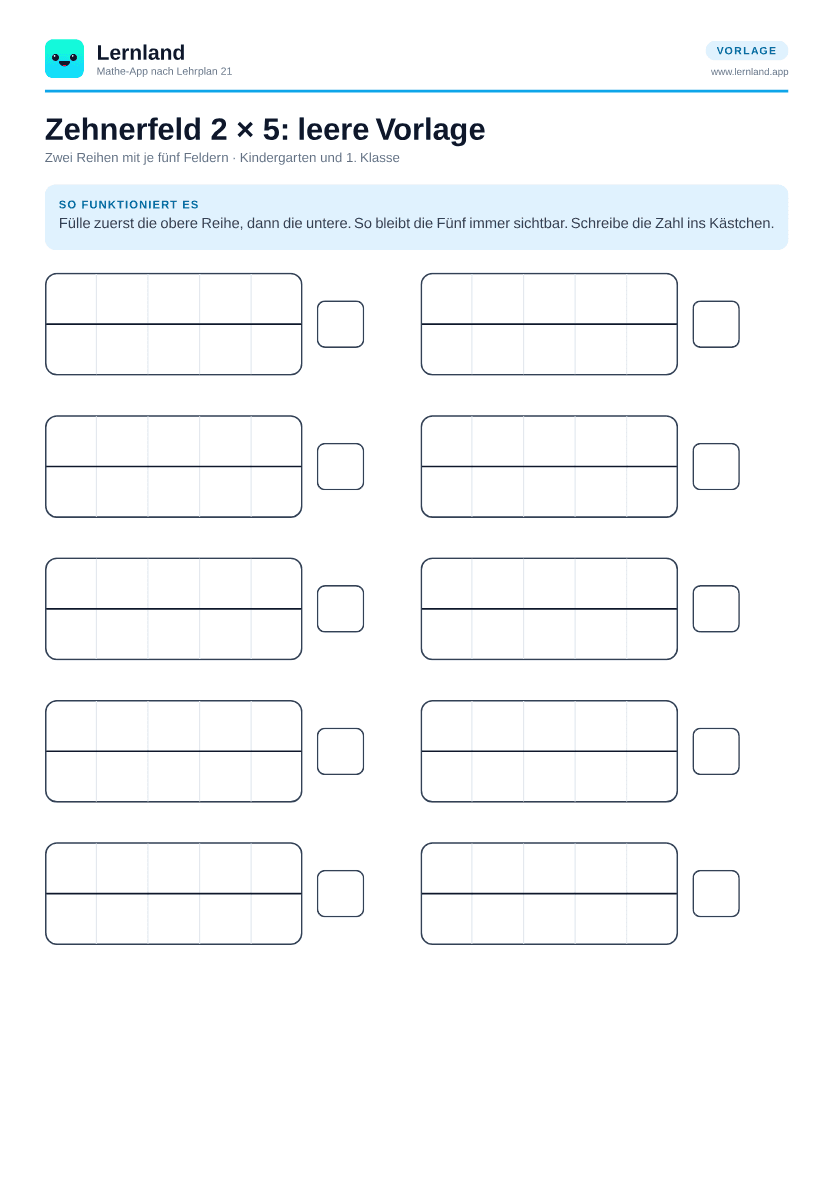 Vorschau Seite 2: Leere Zehnerfelder 2 × 5